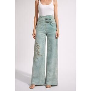 Donald Pliner Suede Leather Pant NWT Lined Sheer Cut Out Self Belt 2/4 XS $1050